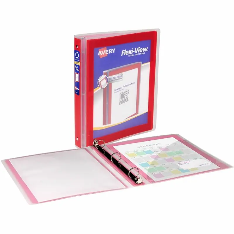 Avery® Flexi-View 3 Ring Binder, 1 Inch Round Rings, 1 Red Binder, 1" Binder Capacity, Letter, 8 1/2" x 11" Sheet Size, Red (AVE17606) Each