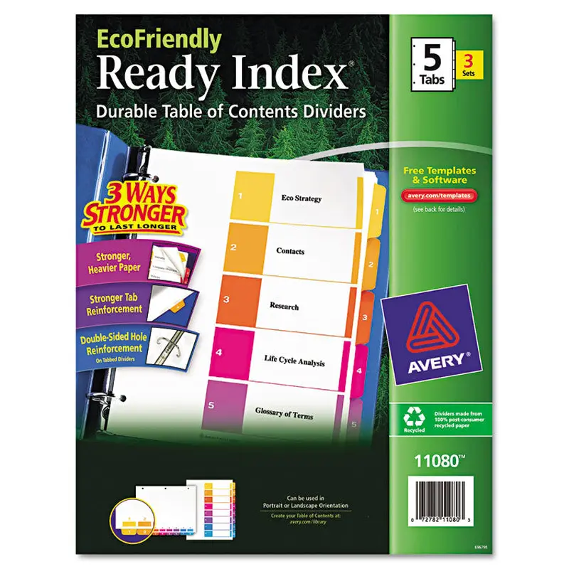 Avery Customizable Table of Contents Ready Index Dividers with Multicolor Tabs, 5-Tab, 1 to 5, 11 x 8.5, White, 3 Sets (AVE11080) Pack of 3