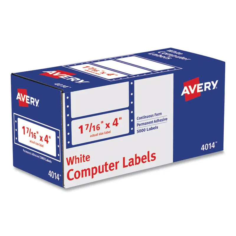Avery Dot Matrix Printer Mailing Labels, Pin-Fed Printers, 1.44 x 4, White, 5,000/Box (AVE4014) Box of 5000