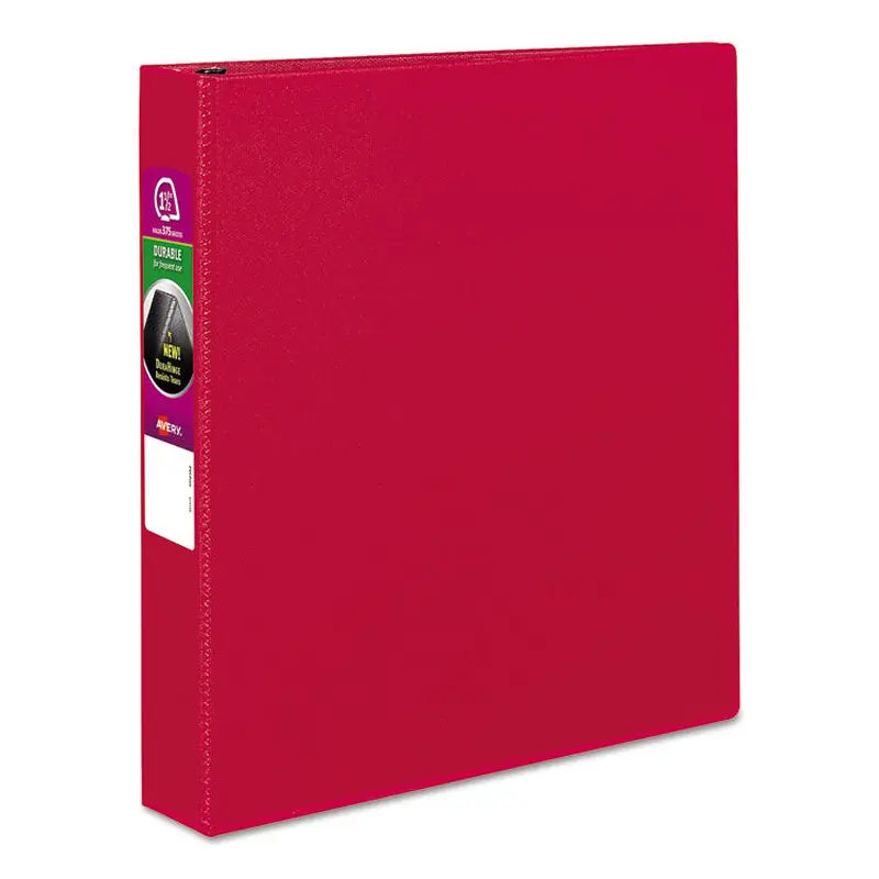 Avery Durable Non-View Binder with DuraHinge and Slant Rings, 3 Rings, 1.5" Capacity, 11 x 8.5, Red (AVE27202) Each