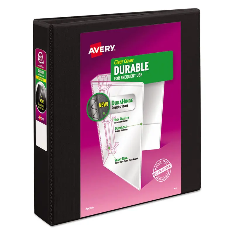 Avery Durable View Binder with DuraHinge and Slant Rings, 3 Rings, 1.5" Capacity, 11 x 8.5, Black (AVE17021) Each