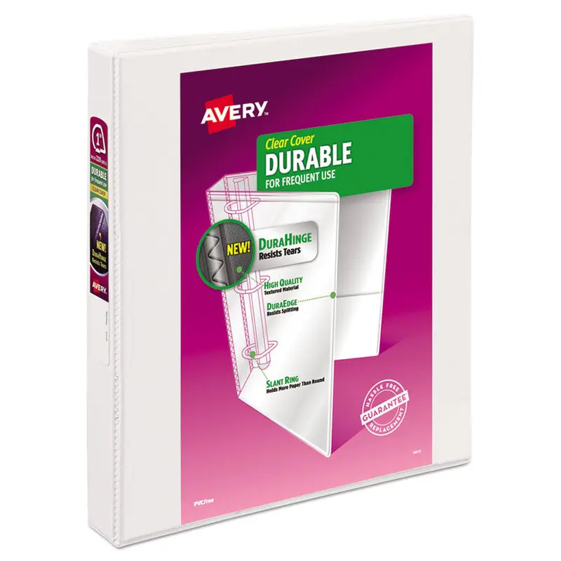 Avery Durable View Binder with DuraHinge and Slant Rings, 3 Rings, 1" Capacity, 11 x 8.5, White (AVE17012) Each