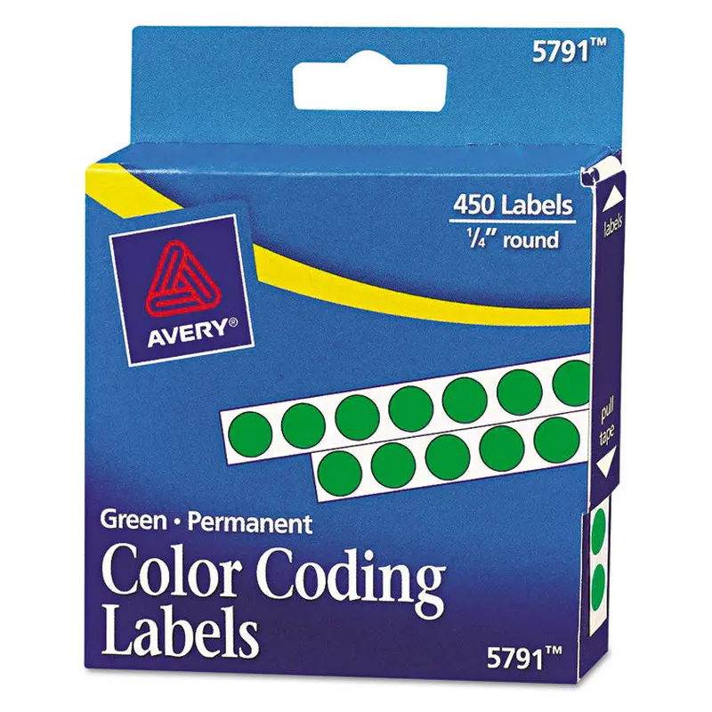 Avery Handwrite-Only Permanent Self-Adhesive Round Color-Coding Labels in Dispensers, 0.25" dia, Green, 450/Roll, (5791) (AVE05791) Pack of 450