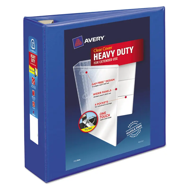 Avery Heavy-Duty View Binder with DuraHinge and Locking One Touch EZD Rings, 3 Rings, 3" Capacity, 11 x 8.5, Pacific Blue (AVE79811) Each