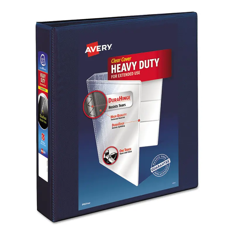 Avery Heavy-Duty View Binder with DuraHinge and One Touch EZD Rings, 3 Rings, 1.5" Capacity, 11 x 8.5, Navy Blue (AVE79805) Each