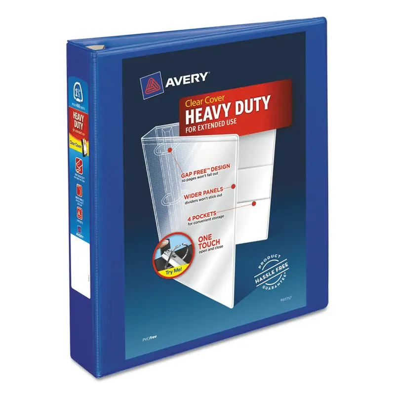 Avery Heavy-Duty View Binder with DuraHinge and One Touch EZD Rings, 3 Rings, 1.5" Capacity, 11 x 8.5, Pacific Blue (AVE79775) Each