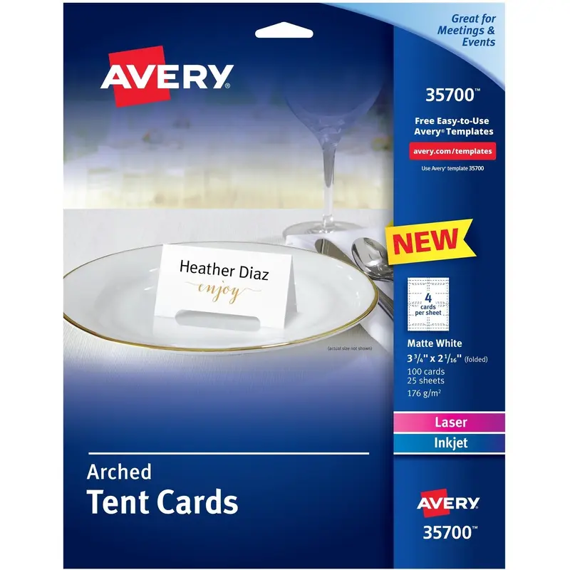 Avery® Tent Cards, Arched, Laser/Inkjet, 2-1/16"x3-3/4" , 100/PK, WE (AVE35700) Pack of 5