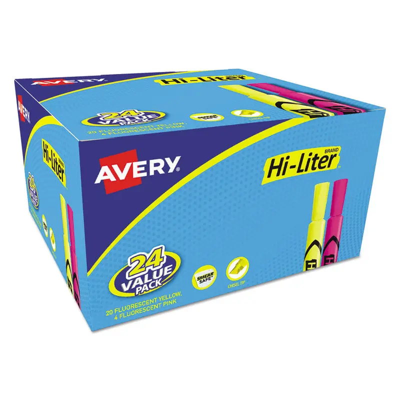 Avery HI-LITER Desk-Style Highlighter Value Pack, Assorted Ink Colors, Chisel Tip, Assorted Barrel Colors, 24/Pack (AVE98189) Pack of 24