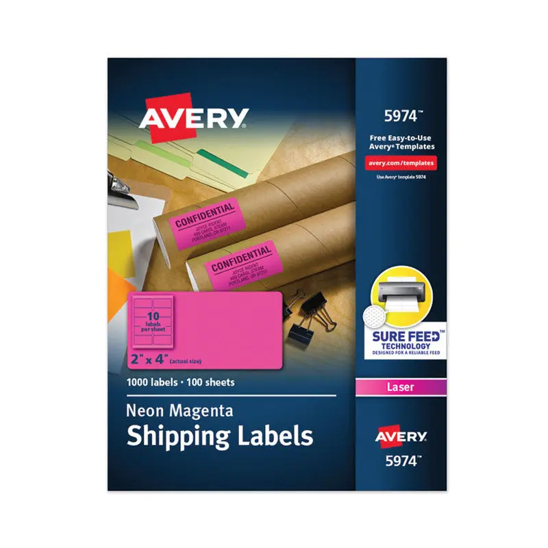 Avery High-Visibility Permanent Laser ID Labels, 2 x 4, Neon Magenta, 1000/Box (AVE5974) Box of 1000