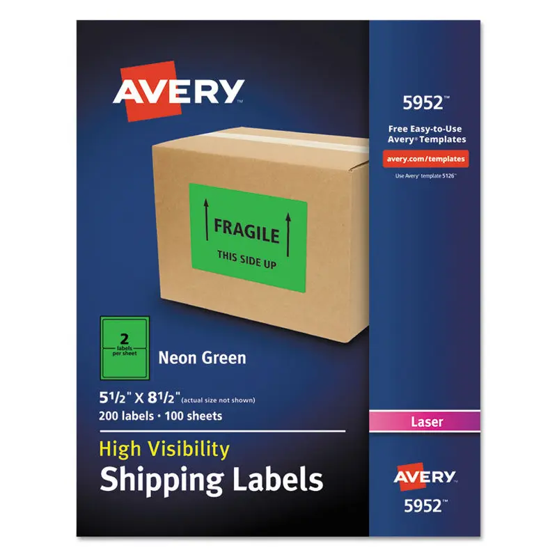 Avery High-Visibility Permanent Laser ID Labels, 5.5 x 8.5, Neon Green, 200/Box (AVE5952) Box of 200