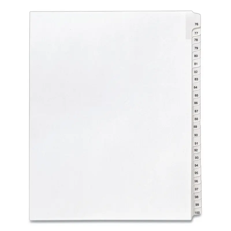 Avery Preprinted Legal Exhibit Side Tab Index Dividers, Allstate Style, 25-Tab, 76 to 100, 11 x 8.5, White, 1 Set, (1704) (AVE01704) Pack of 25