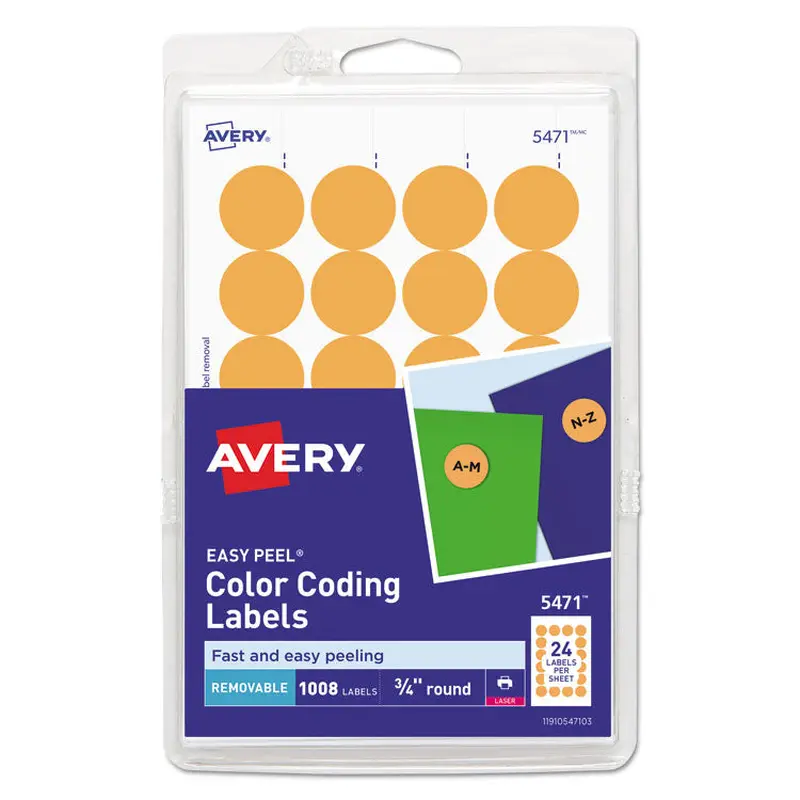Avery Printable Self-Adhesive Removable Color-Coding Labels, 0.75" dia, Neon Orange, 24/Sheet, 42 Sheets/Pack, (5471) (AVE05471) Pack of 1008