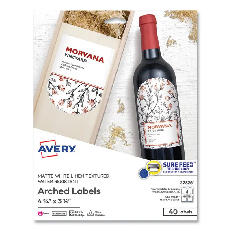 Avery Textured Arched Print-to-the-Edge Labels, Laser Printers, 4.75 x 3.5, White, 4/Sheet, 10 Sheets/Pack (AVE22826) Pack of 40