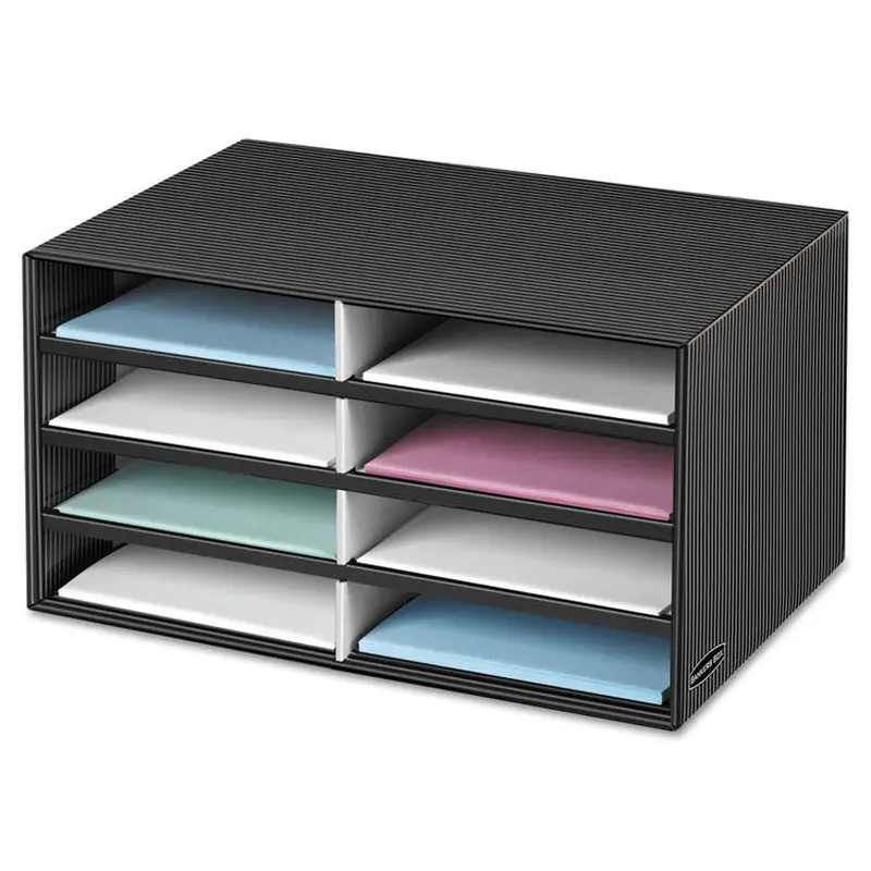 Bankers Box Decorative Sorter, 8 Letter Compartments, 19.5 x 12.38 x 10.25, Black/Gray Pinstripe (FEL6170301) Each