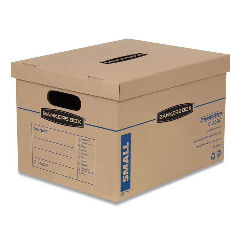 Bankers Box SmoothMove Classic Moving/Storage Boxes, Half Slotted Container (HSC), Small, 12" x 15" x 10", Brown/Blue, 10/Carton (FEL7714203) Case of 10
