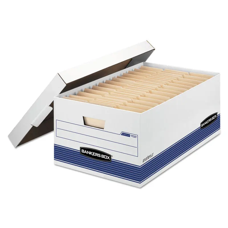 Bankers Box STOR/FILE Medium-Duty Storage Boxes, Legal Files, 15.88" x 25.38" x 10.25", White/Blue, 4/Carton (FEL0070205) Carton of 4 Boxes