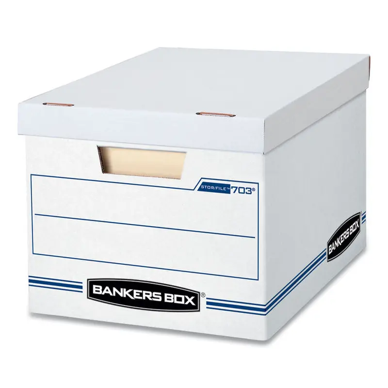 Bankers Box STOR/FILE Basic-Duty Storage Boxes, Letter/Legal Files, 12.5" x 16.25" x 10.5", White/Blue, 12/Carton (FEL00703) Carton of 12