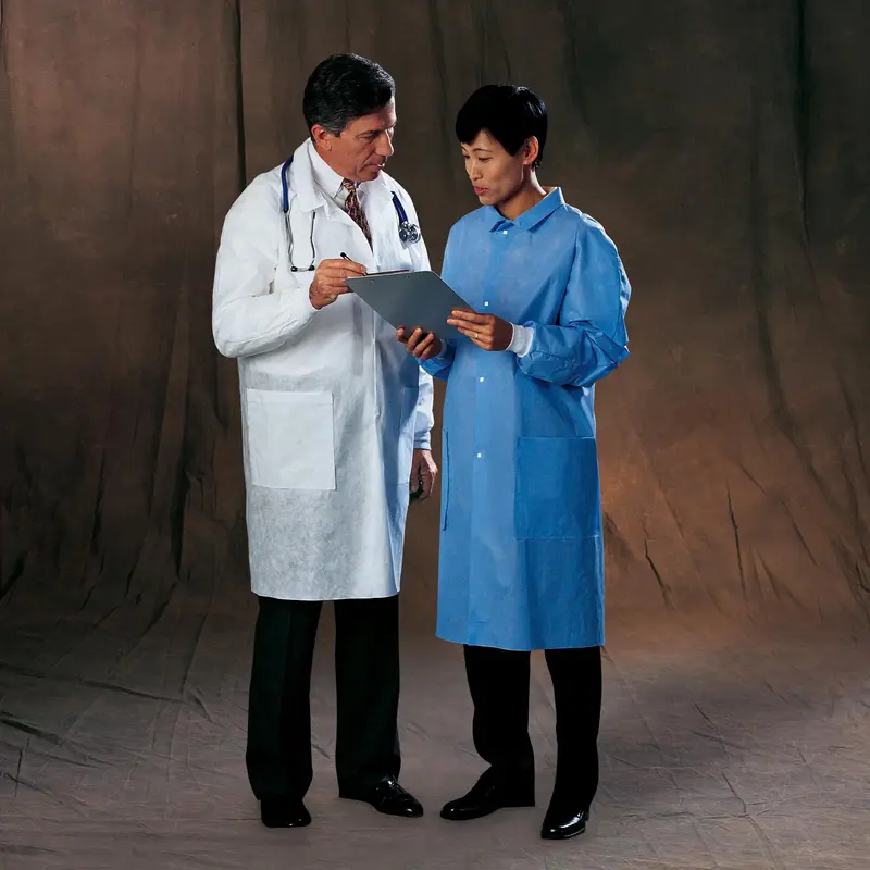 Basic Lab Coat White X-Large Knee Length 3-Layer SMS Disposable (276139_CS) 25/CS