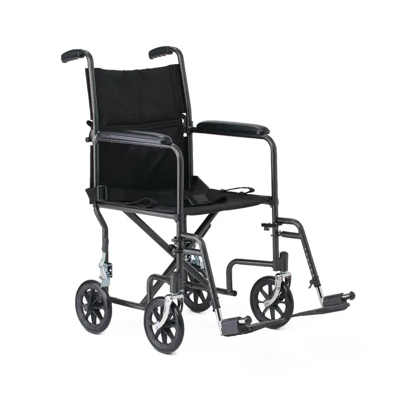 Basic Steel Transport Chair with Permanent Full-Length Arms and Swing-Away Footrests, 250 lb. Capacity, 19" Wide, Black, 1 EA (MDS808200B) Each