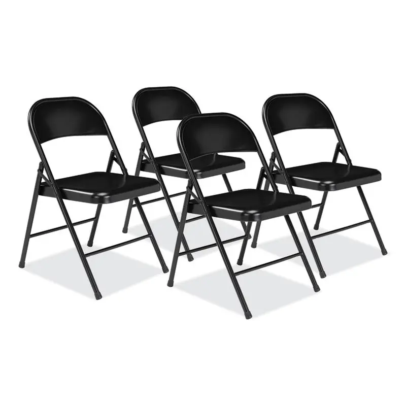 BASICS by NPS 900 Series All-Steel Folding Chair, Supports 250lb, 17.75" Seat Height, Black Seat/Back/Base, 4/CT,Ships in 1-3 Business Days (NPS910) Case of 4