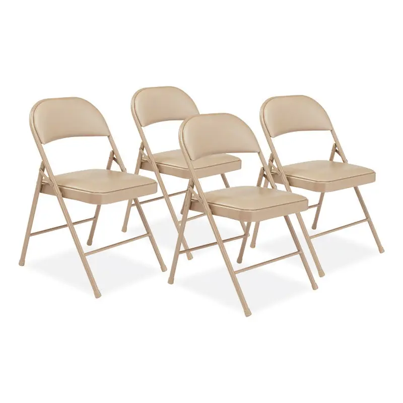 BASICS by NPS 950 Series Vinyl Padded Steel Folding Chair, Supports Up to 250 lb, 17.75" Seat Height, Beige, 4/Carton,Ships in 1-3 Bus Days (NPS951) Case of 4
