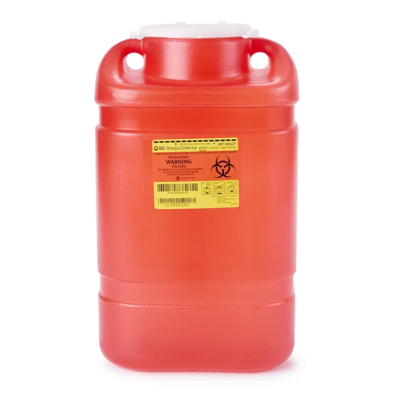 BD Sharps Container Red Base 18 H X 7-1/2 W X 10-1/2 D Inch Vertical Entry 5 Gallon (169746_CS) 8/CS