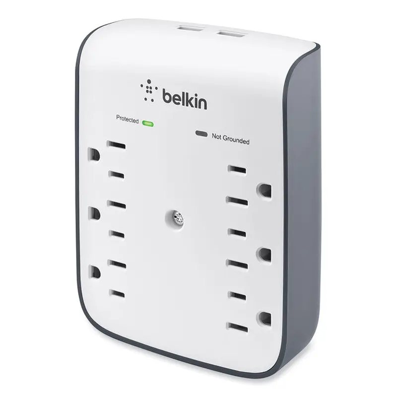 Belkin SurgePlus USB Wall Mount Charger, 6 AC Outlets/2 USB Ports, 900 J, White/Black (BLKBSV602TT) Each