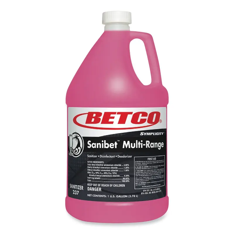 Betco Symplicity Sanibet Multi-Range Sanitizer Disinfectant Deodorizer, 1 gal Bottle, 4/Carton (BET2370400) Case of 4