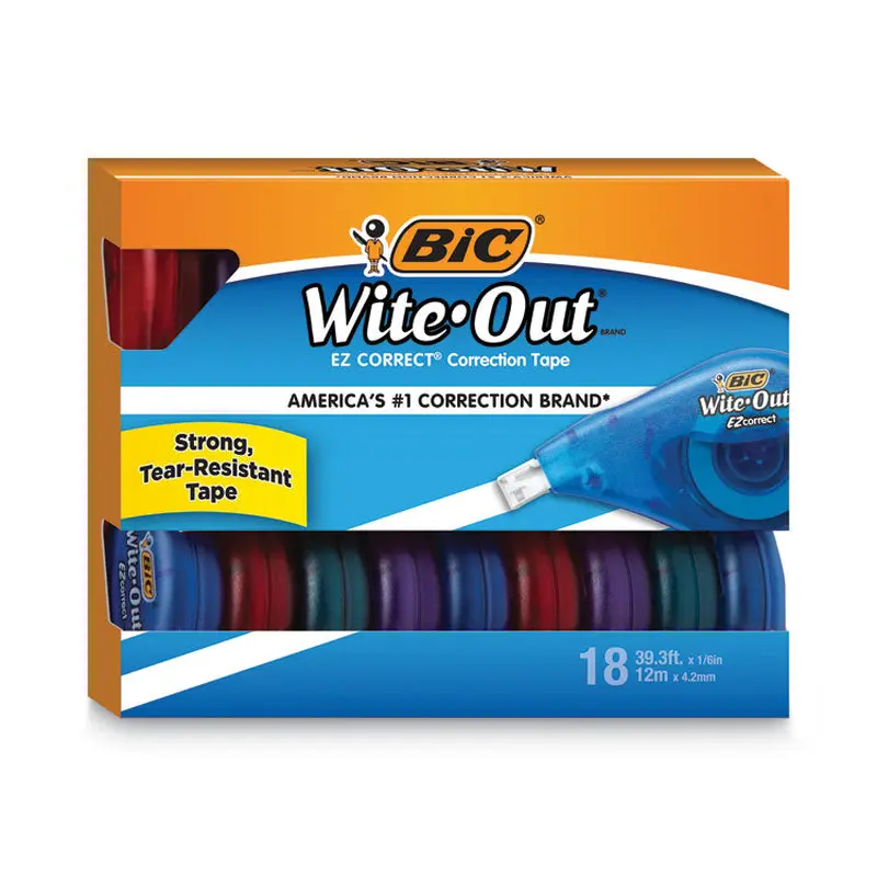 BIC Wite-Out EZ Correct Correction Tape Value Pack, Non-Refillable, Blue/Orange Applicators, 0.17" x 472", 18/Pack (BICWOTAP18) Pack of 18