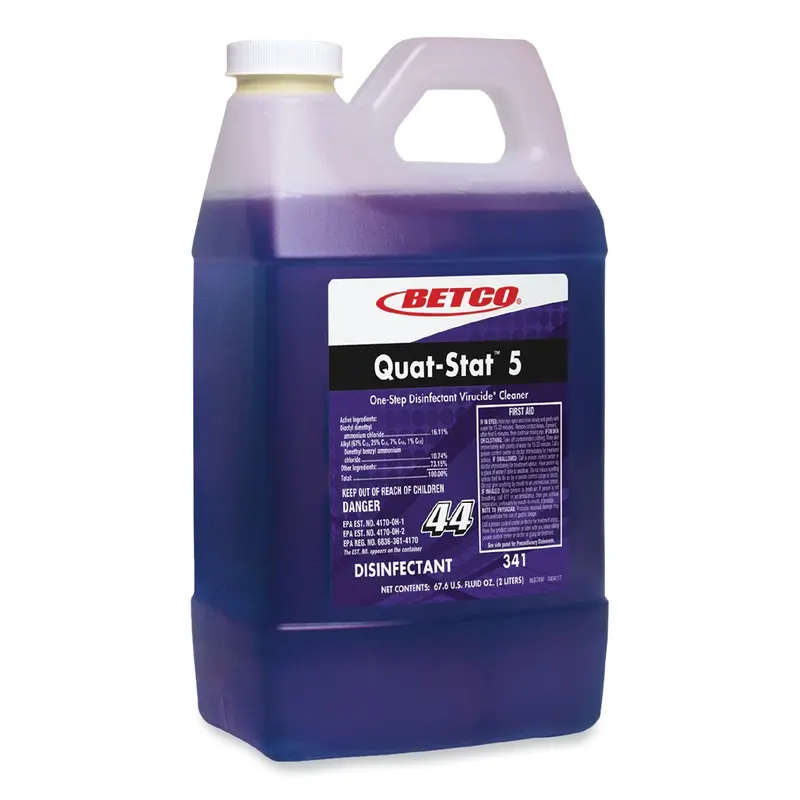 Betco Quat-Stat 5 Disinfectant, Lavender Scent, 2 L Bottle, 4/Carton (BET3414700) Case of 4