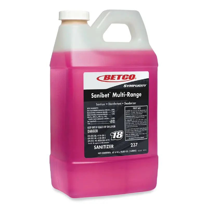 Betco Symplicity Sanibet Multi-Range Sanitizer Disinfectant Deodorizer, 2 L Bottle, 4/Carton (BET2374700) Case of 4