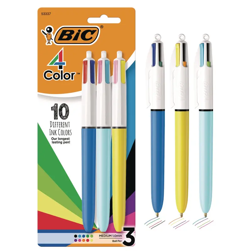 BIC 4-Color Multi-Color Ballpoint Pen, Retractable, Medium 1 mm, Assorted Ink, Assorted Barrels, 3/Pack (BICMMXP31AST) Pack of 3