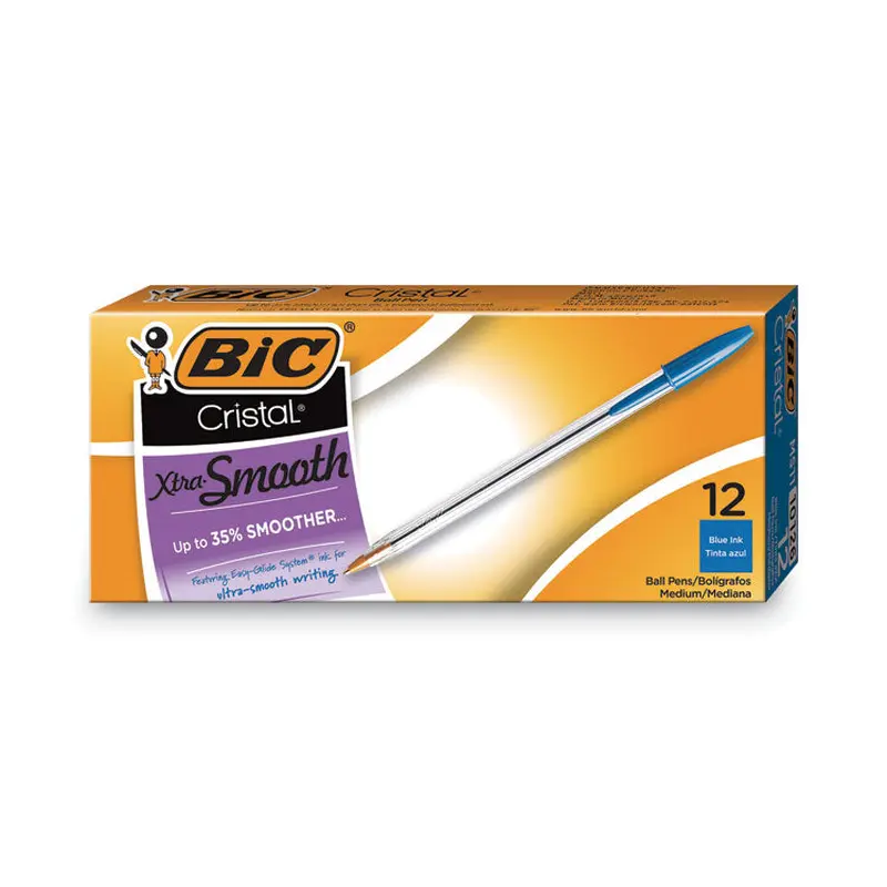 BIC Cristal Xtra Smooth Ballpoint Pen, Stick, Medium 1 mm, Blue Ink, Clear Barrel, Dozen (BICMS11BE) 1 Dozen