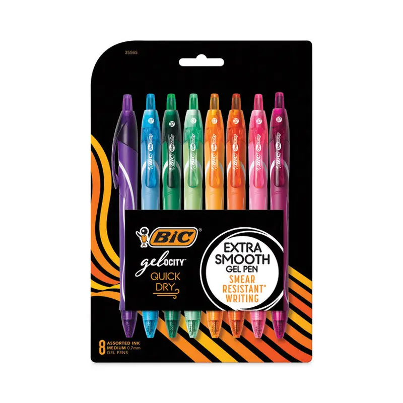 BIC Gel-ocity Quick Dry Gel Pen, Retractable, Medium 0.7 mm, Assorted Ink and Barrel Colors, 8/Pack (BICRGLCGAP81AST) Pack of 8