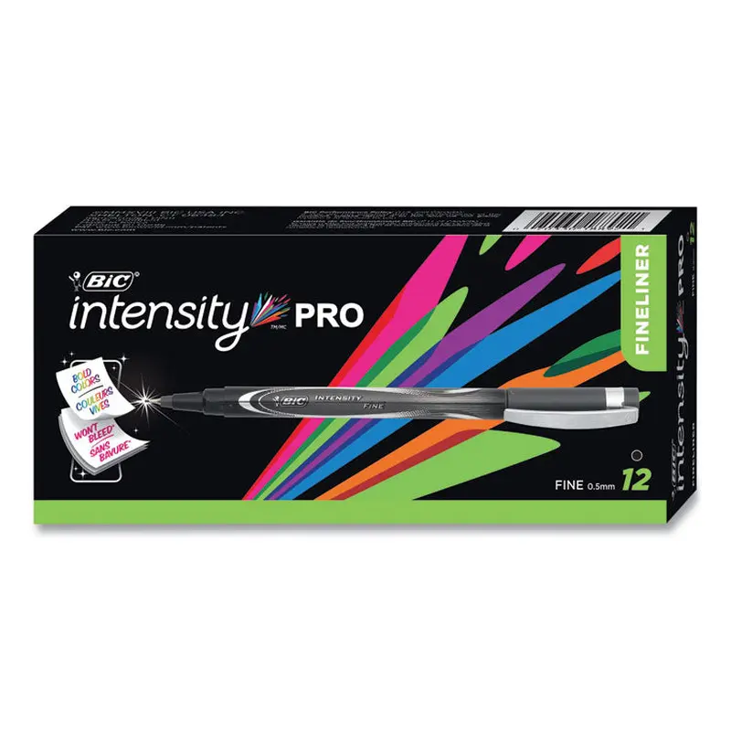 BIC Intensity Porous Point Pen, Stick, Fine 0.5 mm, Black Ink, Black Barrel, Dozen (BICFPIN11BK) Box of 12