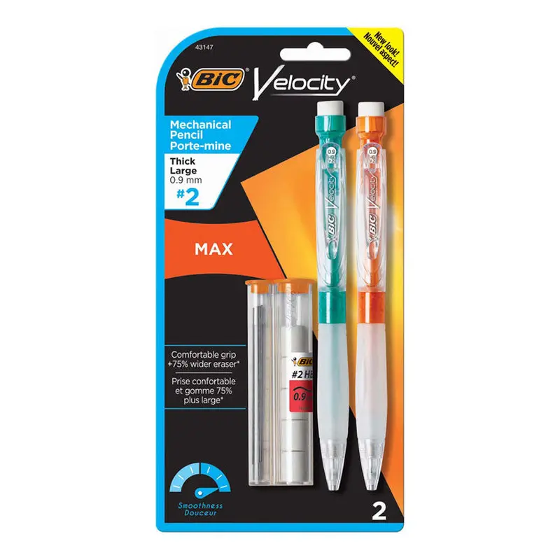 BIC Velocity Max Pencil, 0.9 mm, HB (#2), Black Lead, Assorted Barrel Colors, 2/Pack (BICMPMX9P21) Pack of 2