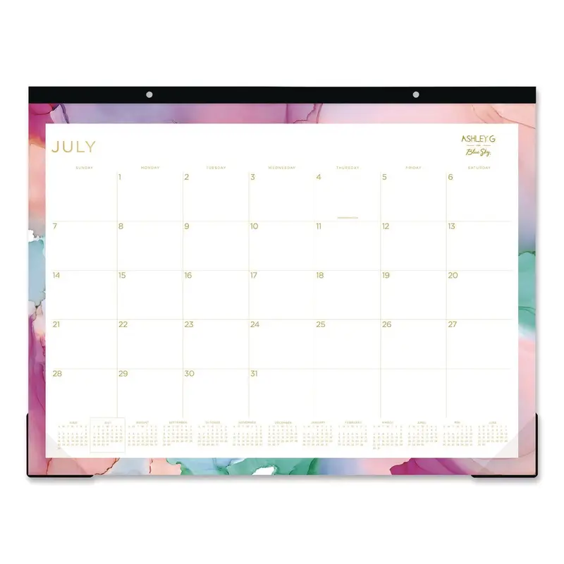 Blue Sky Ashley G Academic Monthly Desk Pad, 22x17, Multicolor Sheets, Black Headband, Clear Corners, 12-Month (Jul to Jun): 2025-2026 (BLS148668) Each