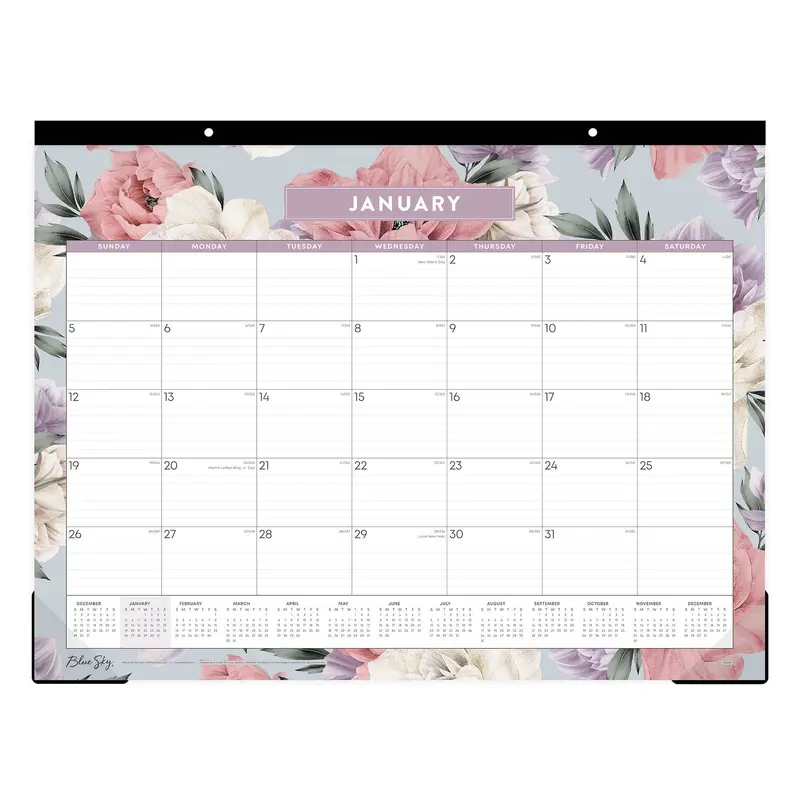 Blue Sky Tula Monthly Desk Pad Calendar, Floral Artwork, 22" x 17", White/Purple/Pink Sheets, Black Headband, 12-Month (Jan-Dec): 2026 (BLS144086) Each
