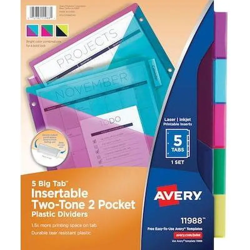BIG TAB INSERTABLE PLASTIC DIVIDER ASST 5 TAB