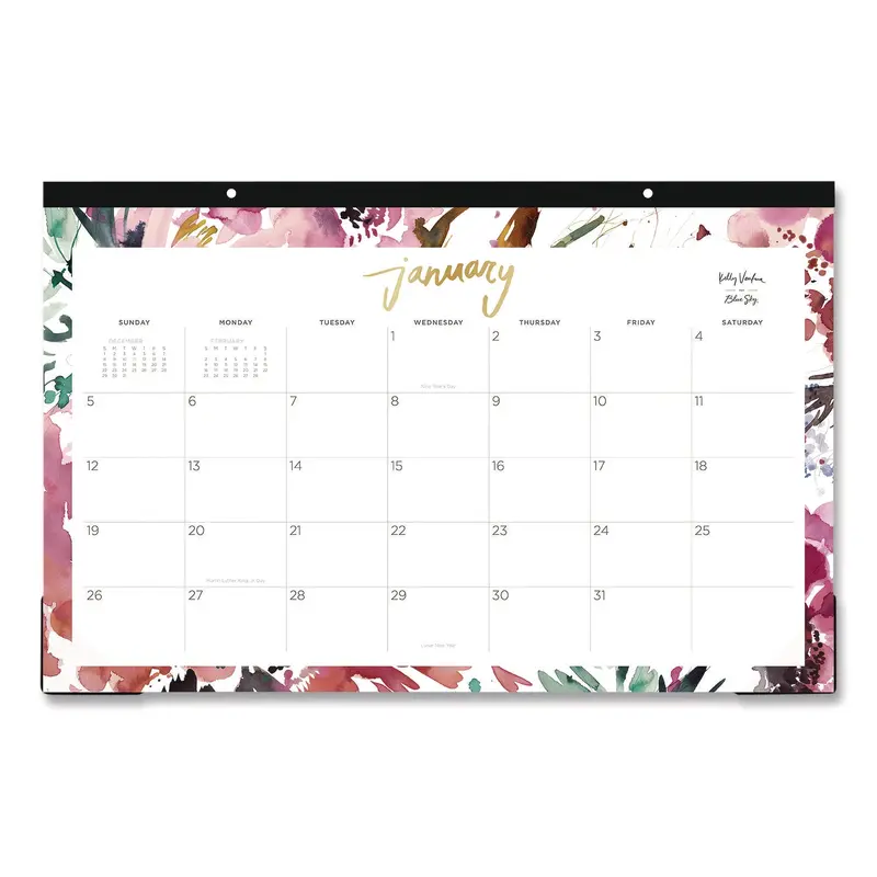 Blue Sky Kelly Ventura Magenta Bloom Desk Pad Calendar, Floral Artwork, 17 x 11, White/Multicolor Sheets, 12-Month (Jan to Dec): 2025 (BLS14905725) Each