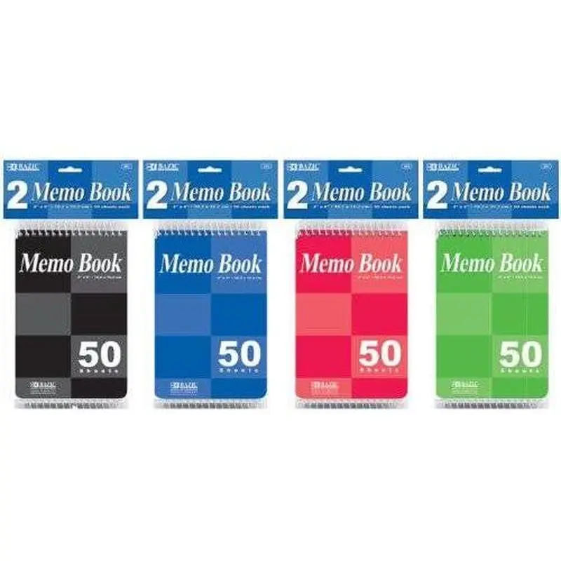 SPIRAL MEMO BOOK 50CT 4"X6" PQ.2BLUE/BLACK