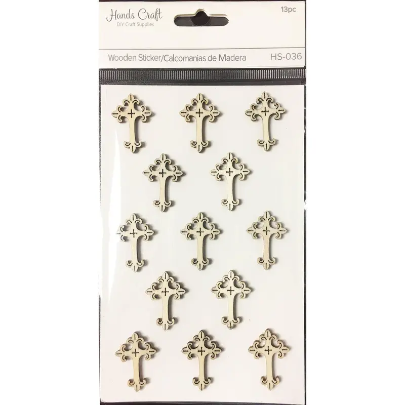 WOODEN CROSS STICKERS 13 PC