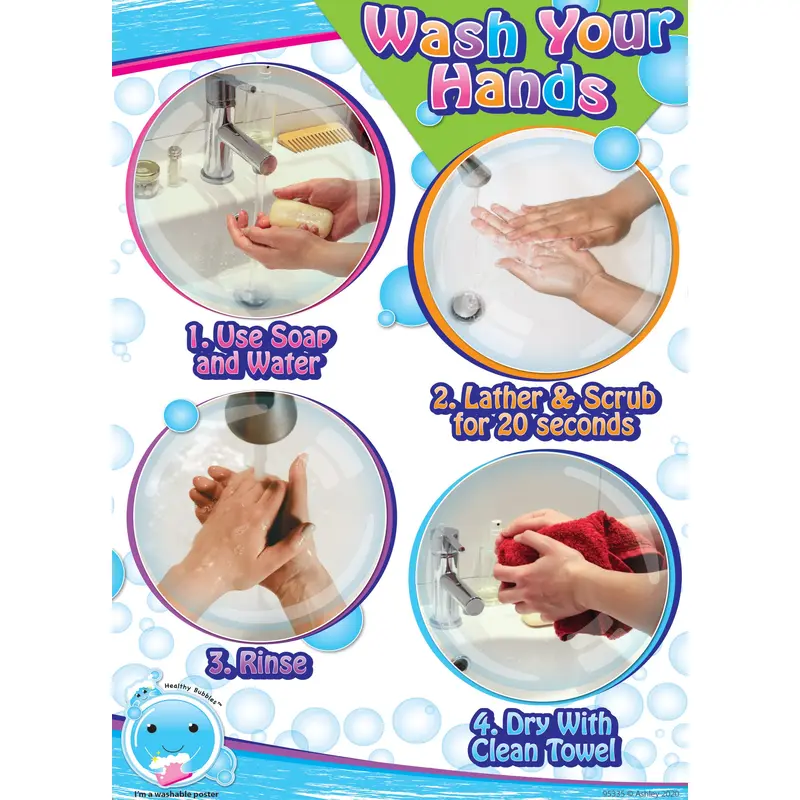 Ashley Smart Poly Dry Erase Wash Your Hands Chart, 13" x 9.5" (ASH95335)