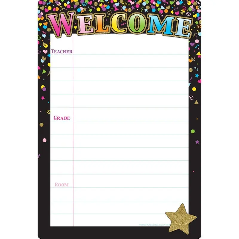 Ashley Smart Poly  Chart Dry Erase Black Confetti Welcome, 13" X 19" (ASH91089)