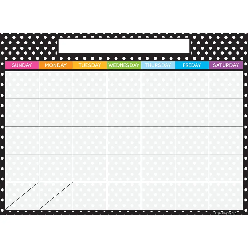 Ashley Smart Poly Dry Erase Black and White Dots Calendar Chart, 13" x 9.5" (ASH95332)