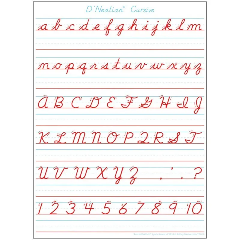 Ashley Smart Poly Single Sided Postermat Pals D'nealian Cursive Handwriting, 13" X 9.5" (ASH95310)