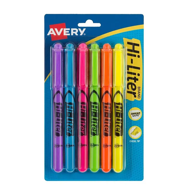 Avery Hi-Liters, Assorted Colors 6 Pack, Pen Style  Highlighters (23585)