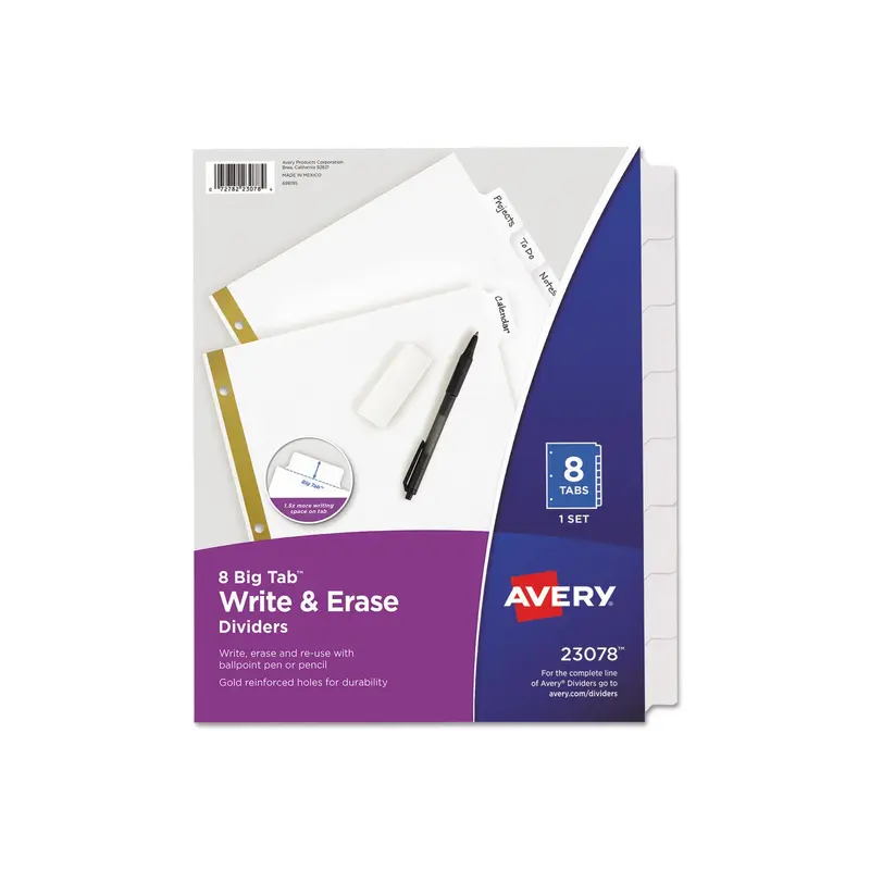Avery Write & Erase Dividers, 8-Tab Set, 1 Set (23078)