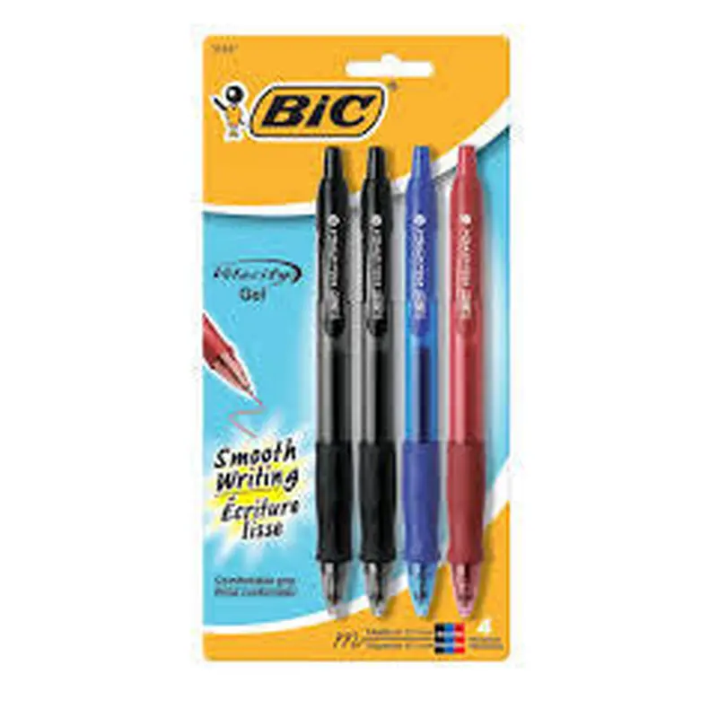 BIC Gel-ocity Gel pens, 4 Pack, 2 Black, 1 Blue, 1 Red 0.7 mm Med Ink (31441)