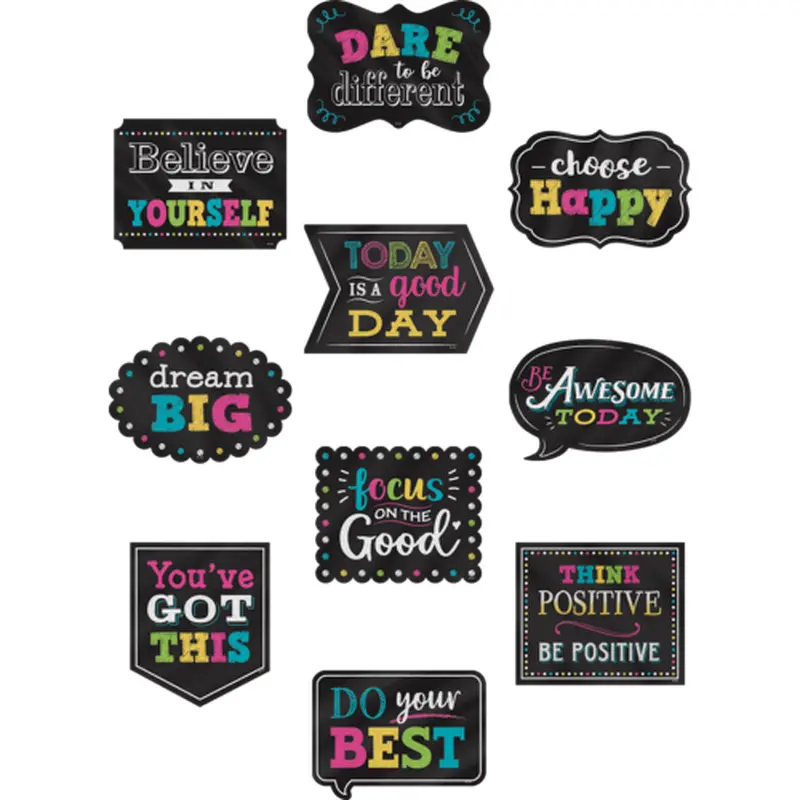 Teacher Created Chalkboard Brights Positive Sayings Accents, 6",10 designs, 30 Pack (TCR 5576)